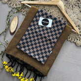 Gold Handloom Cotton Saree With Black Chex Print Blouse